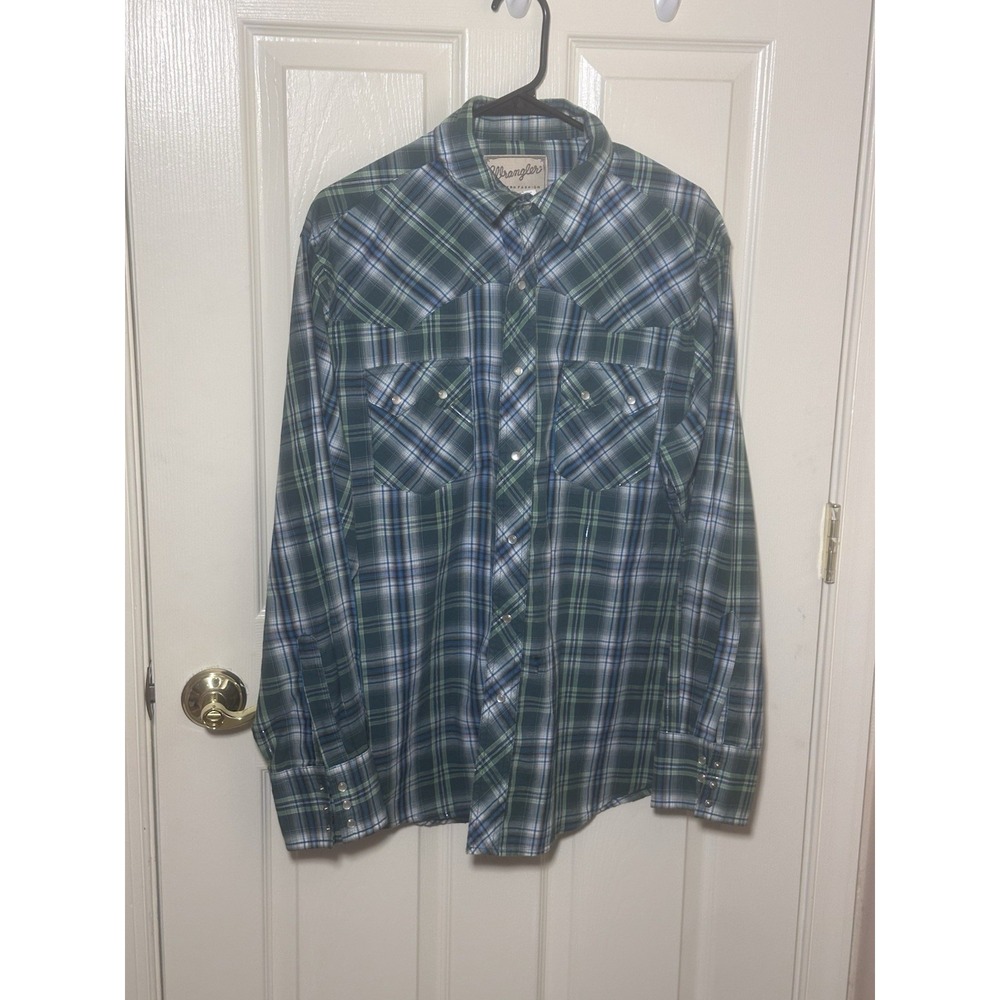 Wrangler Western Fashion Snap Shirt Men's Large Plaid  Long Sleeve